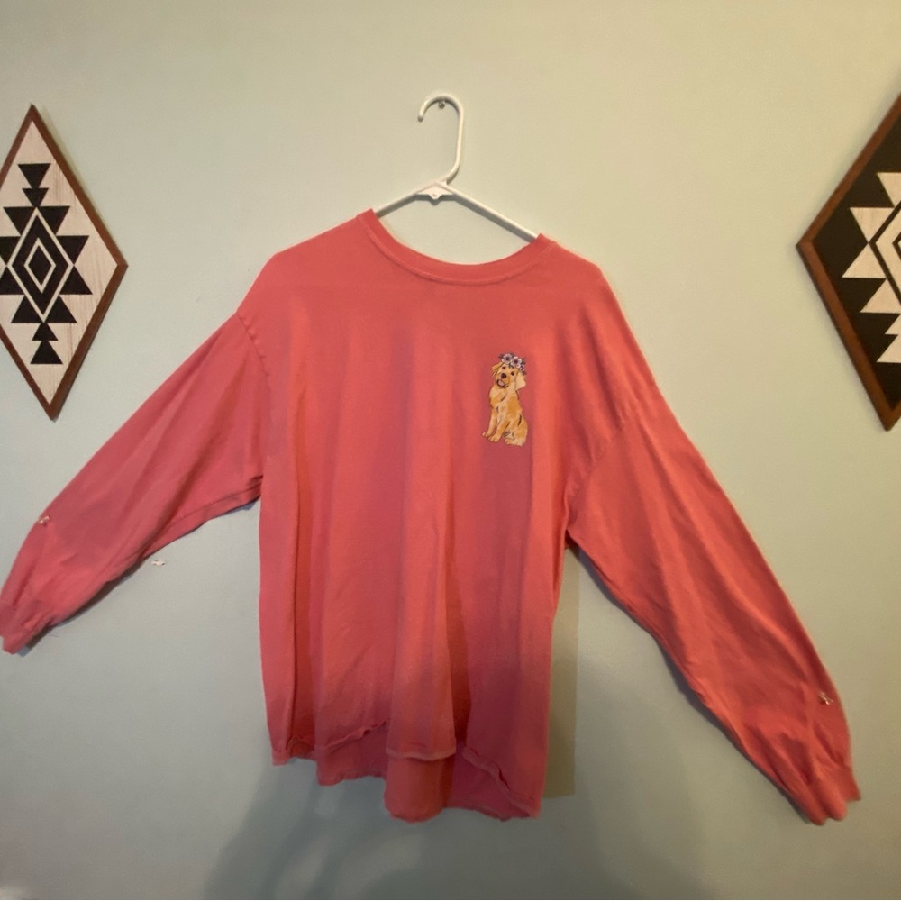 Pink Long Sleeve Top with Dog Design